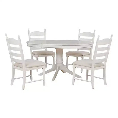Set tavolo da pranzo rotondo allungabile per 4 persone, set da pranzo stile rustico e 4 sedie imbottite