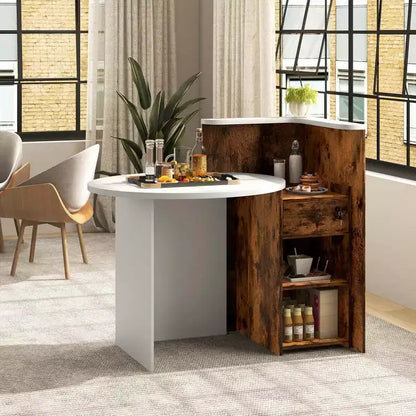 Costway Bancone per Reception, Scrivania da Ufficio con Ripiano Aperto e Cassetto con Serratura, Bianco/Marrone/Nero