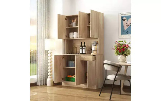 Mobile Contenitore a 6 Ante, Armadio Alto 180 cm e Mobile da Cucina con Cassetto e Ripiano Aperto, Credenza da Cucina e Mobiletto per Camera da Letto in MDF