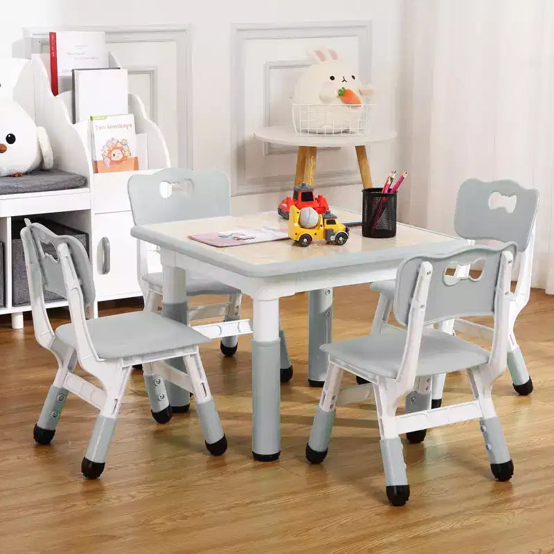 Set Tavolo e Sedie per Bambini, Scrivania Regolabile in Altezza per età 2-10 anni, Tavolo per Arte e Artigianato, Gambe Antiscivolo, per Aule Asili Nido