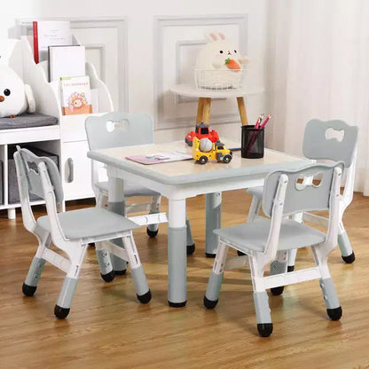 Set Tavolo e Sedie per Bambini, Scrivania Regolabile in Altezza per età 2-10 anni, Tavolo per Arte e Artigianato, Gambe Antiscivolo, per Aule Asili Nido