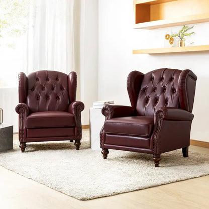 Fauteuil Alex Classic Wingback en cuir avec clous décoratifs (lot de 2) par HULALA HOME