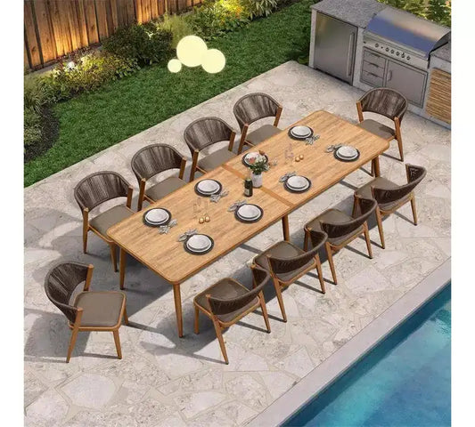 Set da pranzo da esterno PURPLE LEAF in vimini resistente alle intemperie, mobili da esterno con tavolo e struttura interamente in alluminio per prato, giardino, cortile e ponte, con cuscini