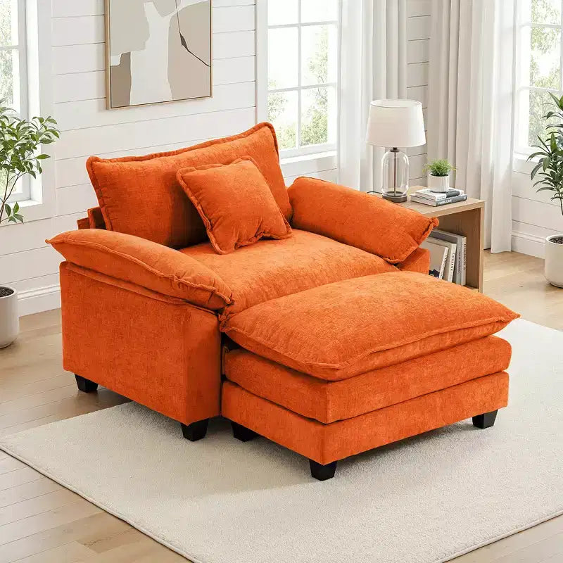 Poltrona a sacco oversize in ciniglia EHMKNP con pouf