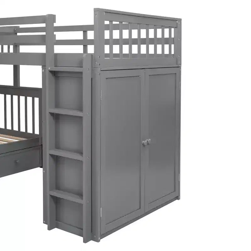 Lit superposé en L Whisen Modern Design (jumeau sur grand) avec 3 tiroirs, bureau portable et armoire