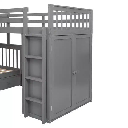Lit superposé en L Whisen Modern Design (jumeau sur grand) avec 3 tiroirs, bureau portable et armoire