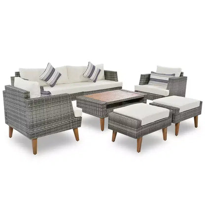 Whisen Set Divani 6 Pezzi in Vimini PE Resistente alle Intemperie, Divano da Esterno in Rattan con Doppi Cuscini