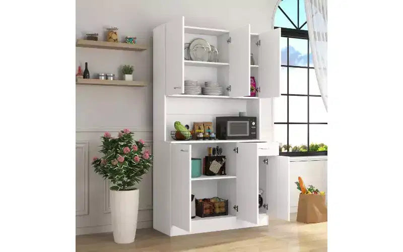 Mobile Contenitore a 6 Ante, Armadio Alto 180 cm e Mobile da Cucina con Cassetto e Ripiano Aperto, Credenza da Cucina e Mobiletto per Camera da Letto in MDF