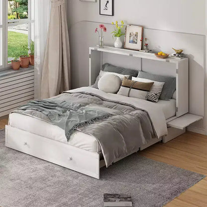 Mjkone Letto a Scomparsa Matrimoniale, Letto a Cassetti a Cubo con Stazione di Ricarica e Spazio Contenitore