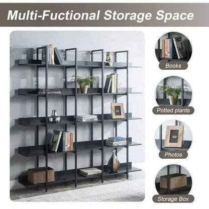 Étagère de style industriel vintage Whisen avec cadre en métal et panneau MDF, bibliothèque ouverte pour le bureau à domicile