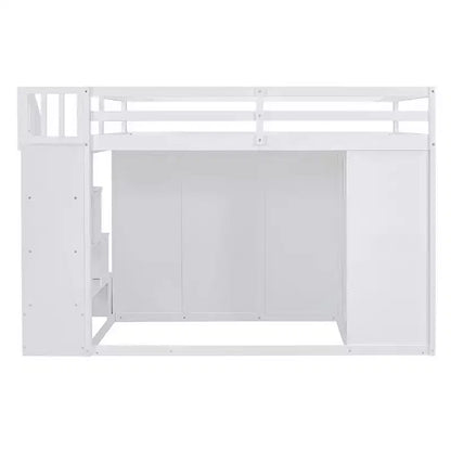 Letto a soppalco intero in pile orsetto con mensola portaoggetti e cassetti, letto a soppalco alto in legno con scrivania versatile per camera da letto