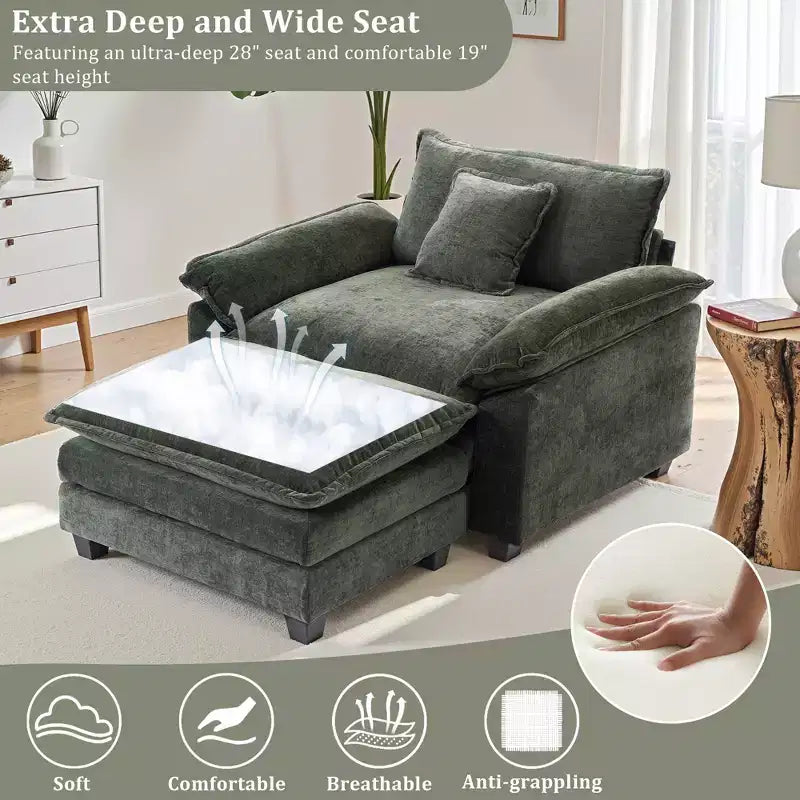 Poltrona a sacco oversize in ciniglia EHMKNP con pouf