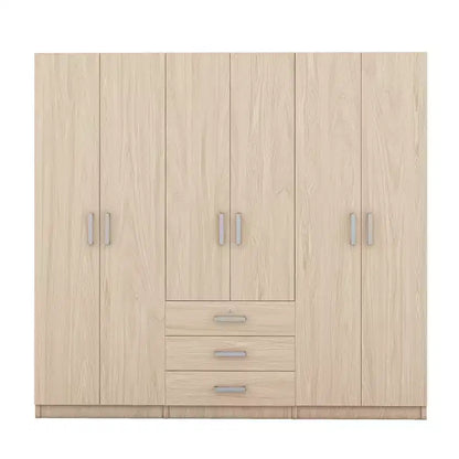 Armoire 6 portes en bois avec tiroirs pour chambre à coucher