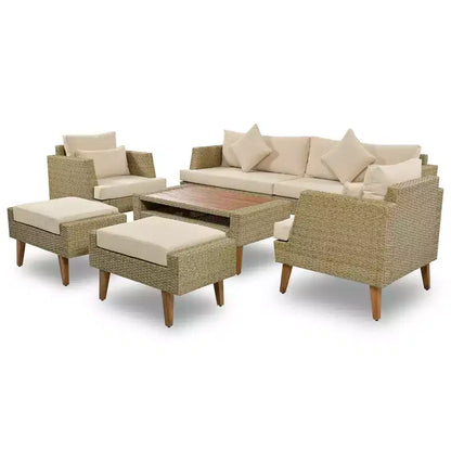 Whisen Set Divani 6 Pezzi in Vimini PE Resistente alle Intemperie, Divano da Esterno in Rattan con Doppi Cuscini