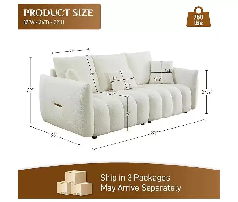 Divano a 3 posti Teddy Velvet 82 con 3 cuscini decorativi