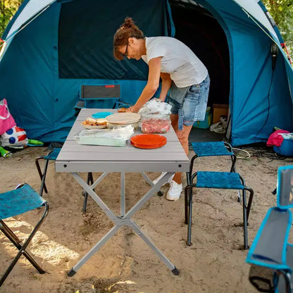 Tavolo da campeggio portatile in alluminio Costway per 4-6 persone, leggero, pieghevole, grigio/marrone