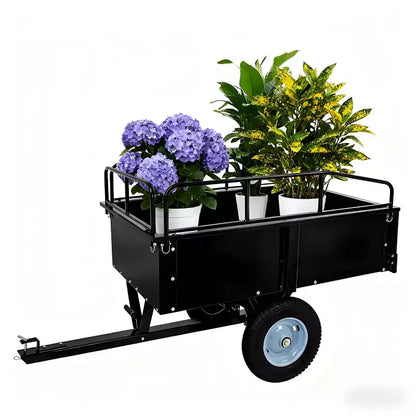 Carrello Ribaltabile in Acciaio Super Resistente da 750 libbre, Rimorchio da Giardino Utilitario da 15 piedi cubi con Sponda Rimovibile e Ruote da 16 pollici, Trainabile con Trattore o Rasaerba