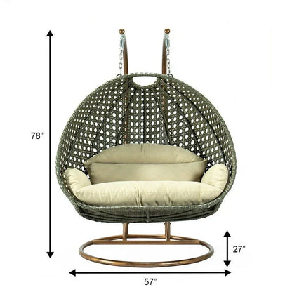 LeisureMod Fauteuil suspendu œuf 2 places avec support - Balançoire / hamac de patio en rotin osier pour extérieur/intérieur avec coussins