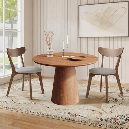 Table de salle à manger ronde pour 4-6 personnes, en bois naturel avec pied conique en bois, style rustique minimaliste