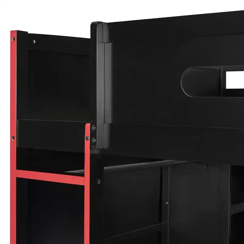 Merax Letto a soppalco a una piazza e mezza con scrivania, armadio, luci LED RGB e porta di ricarica USB Elegante struttura nera con spazio multi-contenitore per gli amanti dei giochi