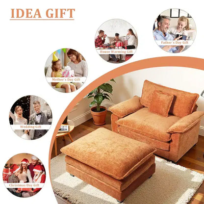 Poltrona a sacco oversize in ciniglia EHMKNP con pouf