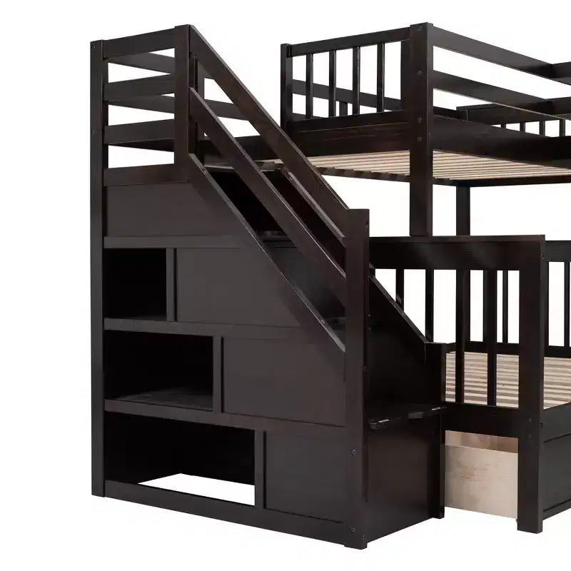 Lit superposé en L Whisen Modern Design (jumeau sur grand) avec 3 tiroirs, bureau portable et armoire