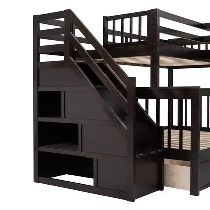 Lit superposé en L Whisen Modern Design (jumeau sur grand) avec 3 tiroirs, bureau portable et armoire
