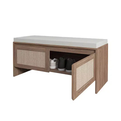 Panca portascarpe FurnitureR in rattan con cuscino, scarpiera compatta con ante per ingresso, organizer per piccoli spazi, scarpiera nascosta con seduta