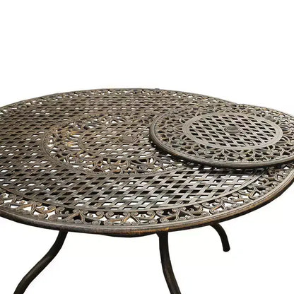 Set da pranzo da esterni da 7 pezzi con tavolo rotondo da 150 cm in alluminio a rete decorata, tradizionale e moderno-contemporaneo - Bronzo - Oakland Living