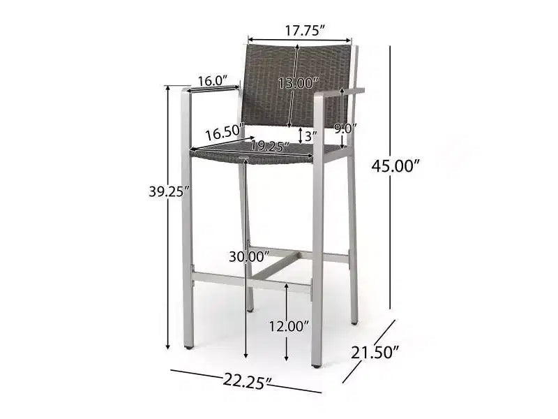 Set bar da esterno Cape Coral 5 pezzi in vimini/metallo resistente alle intemperie con 4 sgabelli - Grigio - Christopher Knight Home