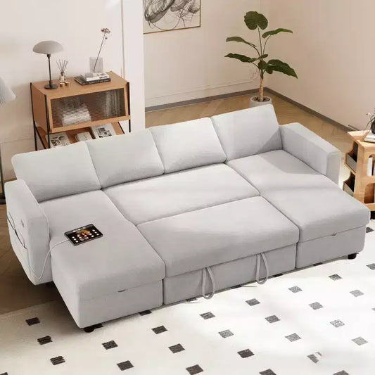 Divano letto estraibile a quattro posti Dyonery da 105 pollici con contenitore, tasche laterali, schienale regolabile, convertibile