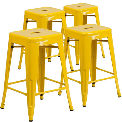 Lot de 4 tabourets de comptoir sans dossier en métal de 61 cm, pour l'intérieur ou l'extérieur, avec assise carrée