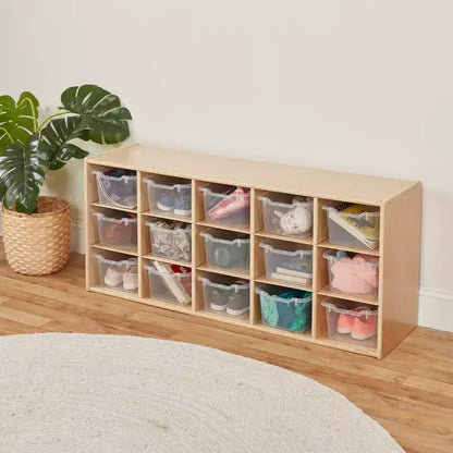 Meuble de rangement 15 bacs ECR4Kids Streamline avec 15 bacs à façade incurvée, 3x5, mobilier pour enfants