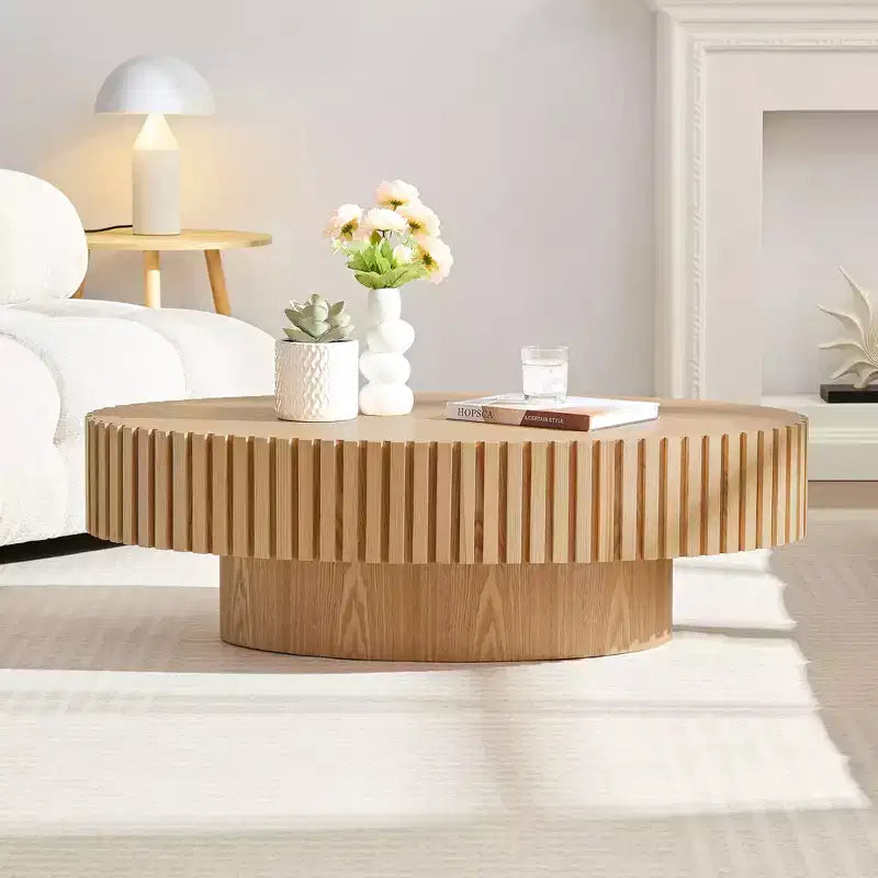 Tavolino da caffè ovale/quadrato, tavolino centrale scanalato minimalista, tavolino d'appoggio, frassino naturale/noce/nero opaco-ModernLuxe
