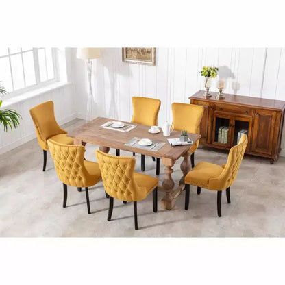 Lot de 2 chaises de salle à manger en velours avec garniture cloutée et pieds en bois - Style rétro, assise confortable pour salle à manger et cuisine
