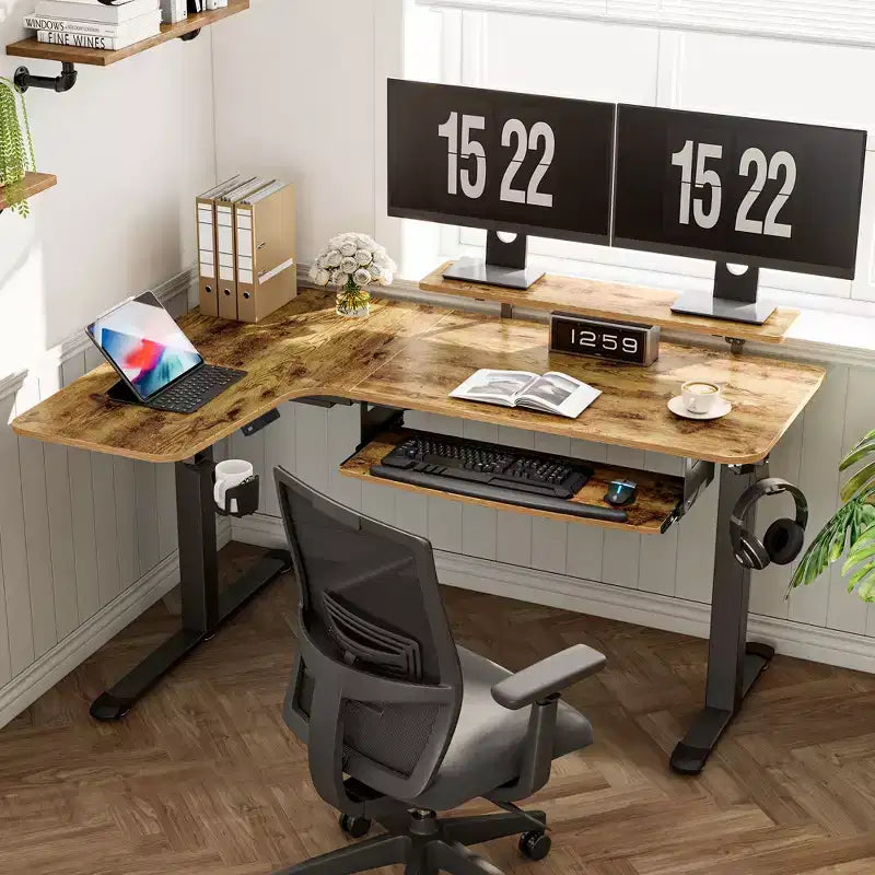Scrivania angolare EUREKA ERGONOMIC 60x23 regolabile in altezza con set di accessori