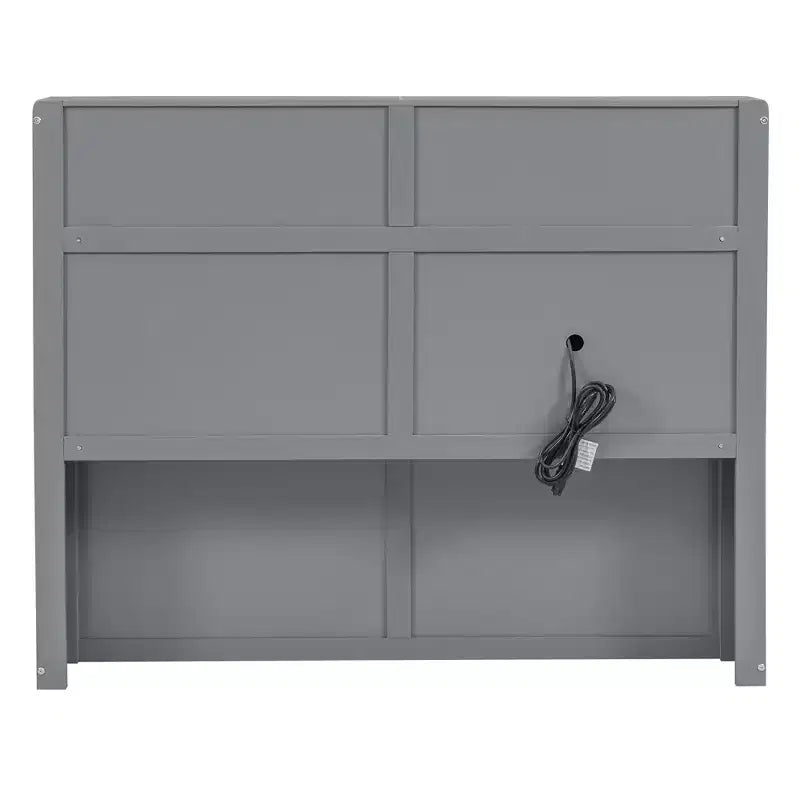 Letto a piattaforma idraulico Full/Queen con contenitore testiera a LED, stazione di ricarica, 2 cassetti e spazio di archiviazione sotto il letto, Bianco/Grigio-ModernLuxe