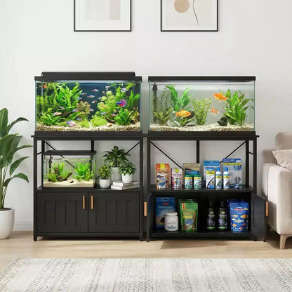 Supporto per acquario resistente per vasche da 150-190 litri, mobile in metallo e legno, capacità 300 kg, porta accessori per pesci, organizer elegante per la casa