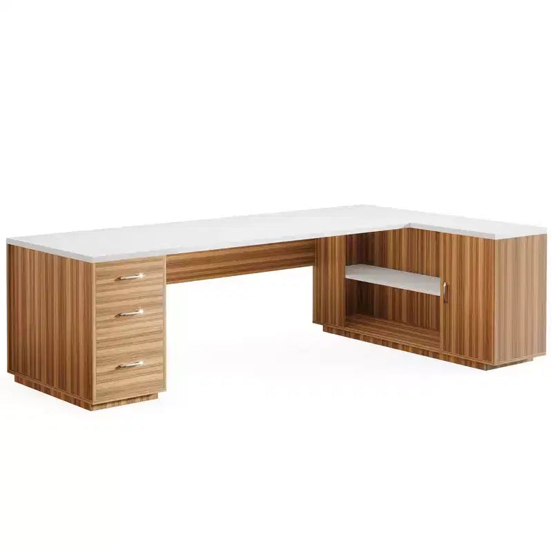 Scrivania direzionale a L Lantine 85.8, scrivania da computer da ufficio extra large con cassetti per schedari per l'home office