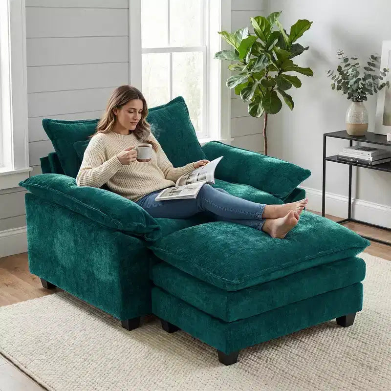 Poltrona a sacco oversize in ciniglia EHMKNP con pouf