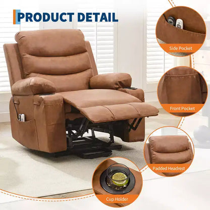 Fauteuil inclinable électrique releveur, fauteuils inclinables électriques pour personnes âgées avec fonction chauffante et massante, aide à la levée, porte-gobelets, poche latérale, pour salon