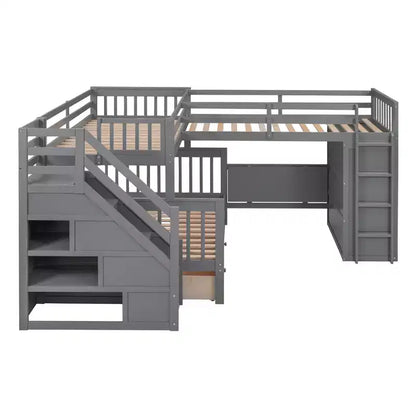 Lit superposé en L Whisen Modern Design (jumeau sur grand) avec 3 tiroirs, bureau portable et armoire