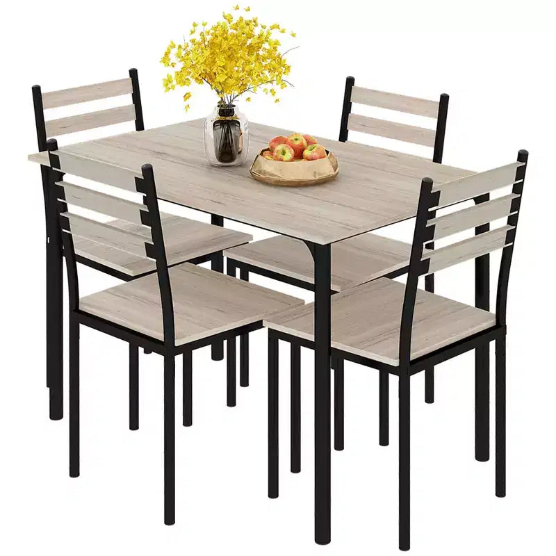 Set Tavolo da Cucina da Pranzo Moderno 5 Pezzi HOMCOM, 1 Tavolo 4 Sedie con Gambe in Metallo, Adatto per Esterni