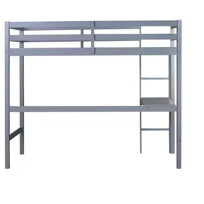 Lit mezzanine Okak Minimalism avec échelle, lit mezzanine simple en bois d'hévéa avec garde-corps de sécurité et bureau intégré, cadres de lit pour enfants, adolescents