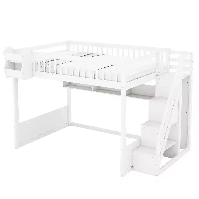 Letto a soppalco Queen Size con scaletta, armadio e scaffali - MDF, 295 kg