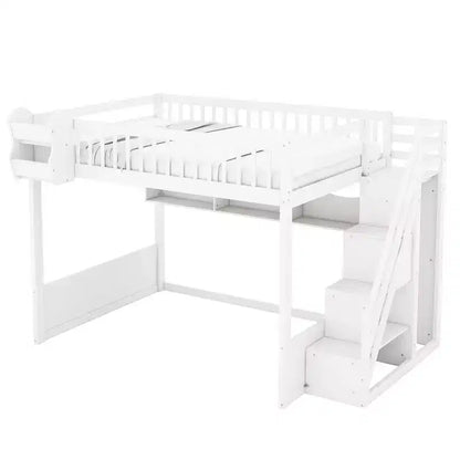 Letto a soppalco Queen Size con scaletta, armadio e scaffali - MDF, 295 kg