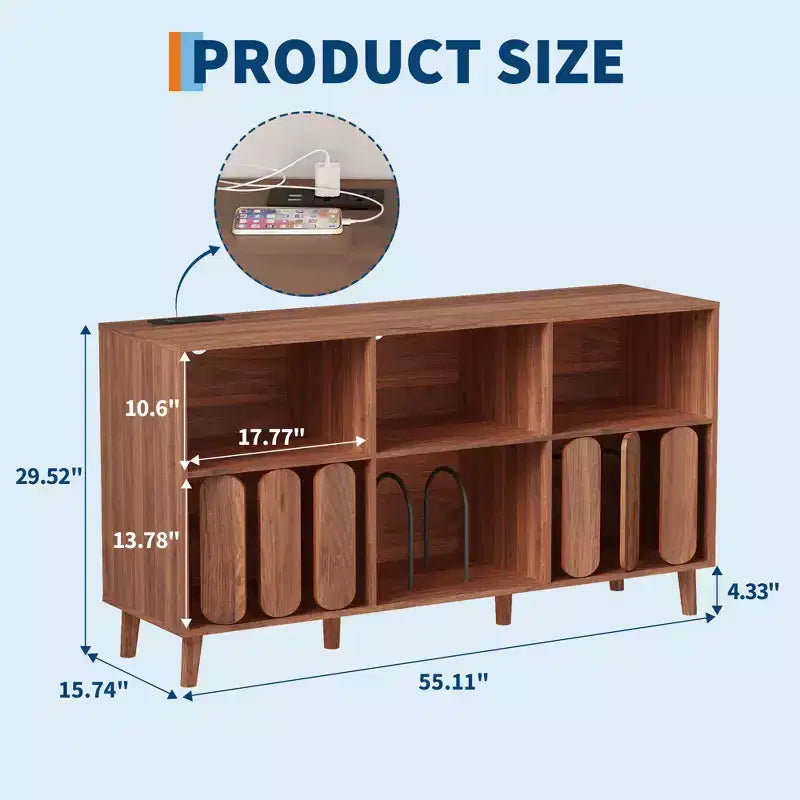 Mobile porta giradischi grande da 55", armadietto per vinili, supporto per giradischi moderno con gambe in legno, tavolino porta giradischi per camera da letto, soggiorno, ufficio