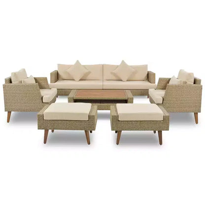 Whisen Set Divani 6 Pezzi in Vimini PE Resistente alle Intemperie, Divano da Esterno in Rattan con Doppi Cuscini