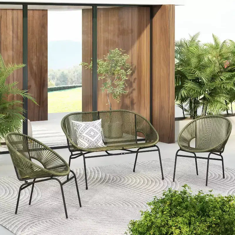 Christopher Knight Home Paoa Set Salotto da Esterno in 3 Pezzi Intrecciato con Struttura in Ferro (Tavolo Non Incluso)