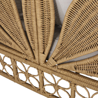 Canapé de jardin Homan en osier avec coussins, marron clair et beige